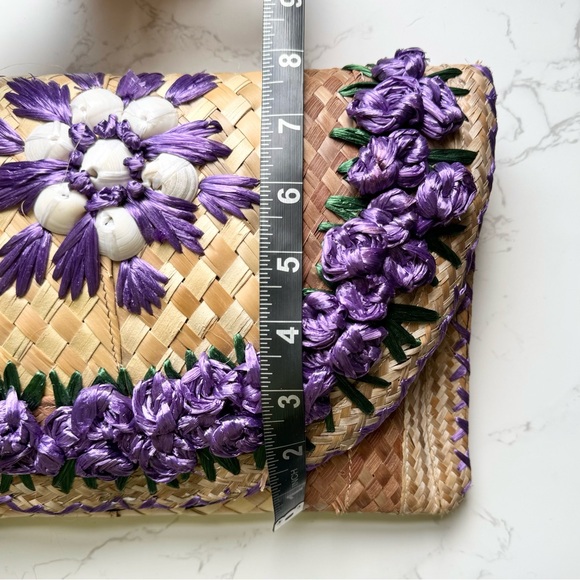 Purple Raffia Straw Weave Woven Oversized Clutch Bag Purse - Picture 7 of 7